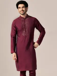 KISAH Men Mirror Work Embroidered Zari  Regular Fit Kurta