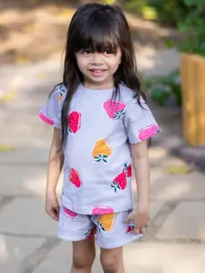 Nap Chief Girls Strawberry Printed Pure Cotton T-shirt with Shorts