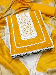 MAHALASA Ethnic Motifs Mirror Work Pure Cotton Unstitched Dress Material