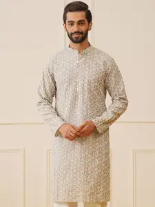 Jompers Ethnic Motifs Embroidered Chikankari Cotton & Silk Straight Kurta