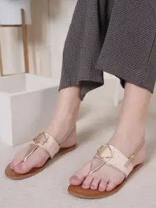 Anouk Textured Embellished T-Strap Flats