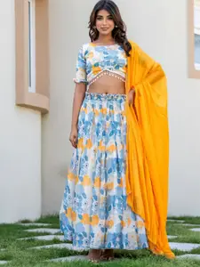 HOUSE OF JAMOTI Floral Printed Beads Beaded Stones Studded Lehenga Set With Dupatta