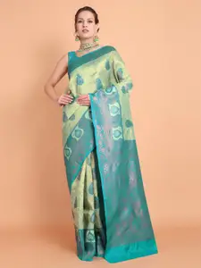 Taslar Floral Woven Design Zari Silk Cotton Banarasi Saree