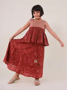 Sangria Girls Printed Pure Cotton Round Neck Lehenga With Blouse