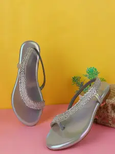 BAESD Embellished Open Toe Flats