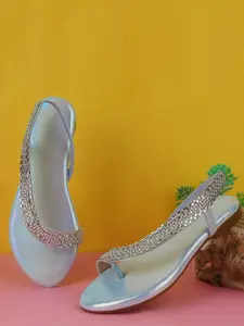 BAESD Embellished Open Toe Flats