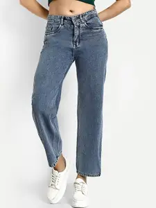 BROADSTAR Women Smart Straight Fit High-Rise Clean Look Heavy Fade Cotton Jeans