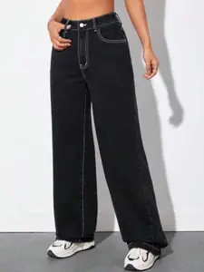 BROADSTAR Women Smart Straight Fit High-Rise Dark Shade Clean Look Cotton Jeans