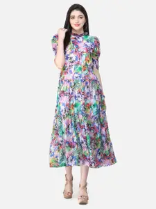 SCORPIUS Floral Print Georgette Fit & Flare Midi Dress