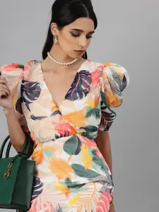 SCORPIUS Floral Print Chiffon A-Line Dress