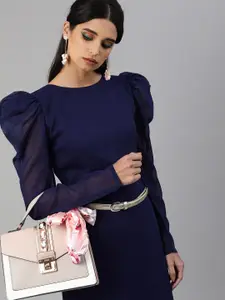 SCORPIUS Puff Sleeve Georgette Sheath Dress