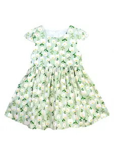 BAESD Girls Tropical Printed Flared Cap Sleeves Cotton A-Line Dress