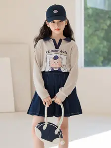 StyleCast x Revolte Girls Beige & Black Printed T-shirt with Skirt