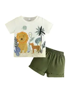 StyleCast x Revolte Boys Green & Cream Printed Top with Shorts