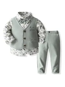 StyleCast x Revolte Boys Green & White Printed Shirt with Trousers
