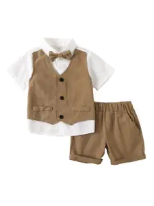 StyleCast x Revolte Boys Khaki Colour & White Colourblocked Shirt with Shorts