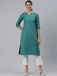 KALINI Checked Three-Quarter Sleeves Straight Kurta