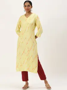 KALINI Tie & Dyed V-Neck Three-Quarter Sleeves Sequinned Straight Kurta