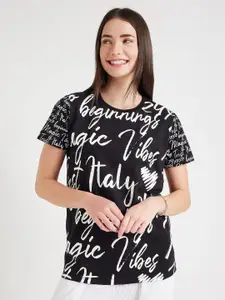 EDRIO Typography Printed Cotton T-shirt
