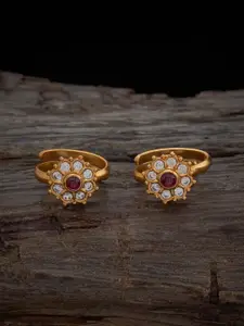Kushal's Fashion Jewellery Embellished Bridal 925 Gold-Plated Ruby- Temple Toe Rings