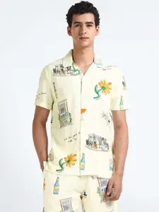 Flying Machine Graphic Printed Cuban Collar Casual Shirt