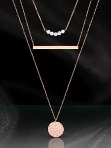 Peora Rose Gold-Plated Layered American Diamond Studded Necklace