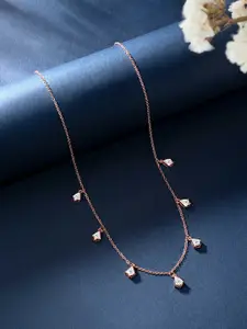Peora Rose Gold-Plated Cubic Zirconia Studded Chain Pendant Necklace
