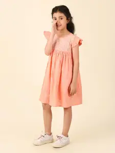 Fabindia Girls Floral Chikankari Embroidered A-Line Dress