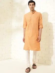 Fabindia Striped Band Collar Pure Cotton Straight Kurta