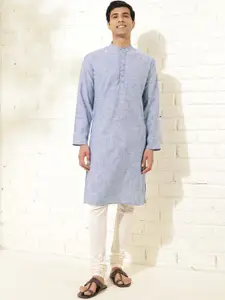 Fabindia Slim Fit Woven Design Band Collar Pure Cotton Straight Kurta