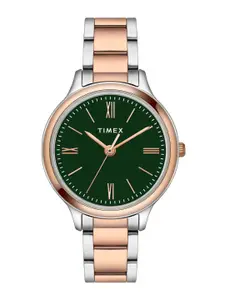 Timex Women Brass Dial & Stainless Steel Straps Analogue Watch TWTL121SMU04