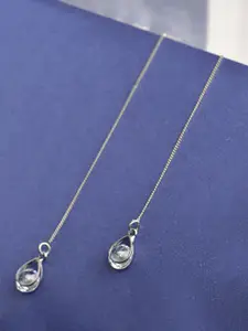 Peora Silver-Plated American Diamond Studded Contemporary Drop Earrings