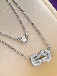 Peora Silver-Plated Layered American Diamond Necklace