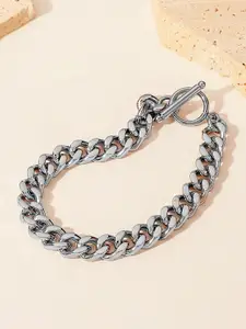 Peora Men Silver-Plated Stainless Steel Link Bracelet