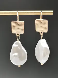 Peora Gold-Plated Pearls Beaded Contemporary Drop Earrings