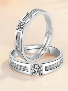 Peora Set Of 2 Silver-Plated AD Studded Couple Ring