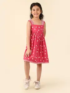 Fabindia Girls Polka Dots Printed Cotton A-Line Dress