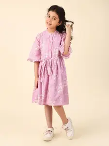 Fabindia Girls Floral Printed Cotton A-Line Dress