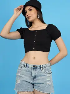Wool Trees Square Neck Puff Sleeve Crop Top