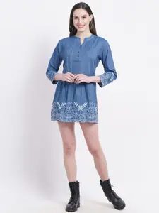 SUMAVI-FASHION Tie and Dye Dyed Organic Cotton Denim A-Line Dress