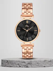 DressBerry Women Black Brass Dial & Stainless Steel Straps Analogue Watch DB-021-Black