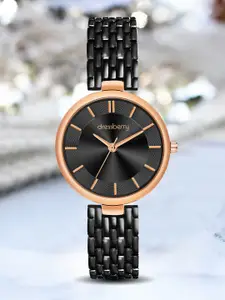 DressBerry Women Black Textured Dial & Stainless Steel Straps Analogue Watch DB-023-BK