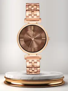 DressBerry Women Brown Brass Dial & Stainless Steel Straps Analogue Watch DB-021-Brown