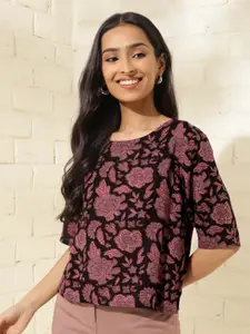 Fabindia Floral Printed Round Neck Cotton Top