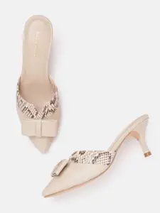Allen Solly Snakeskin Printed Slim Heeled Pumps with Bow Detail