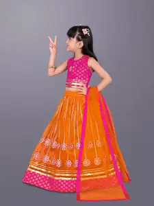 BAESD Girls Woven Design Gotta Patti Net Ready to Wear Lehenga & Choli With Dupatta