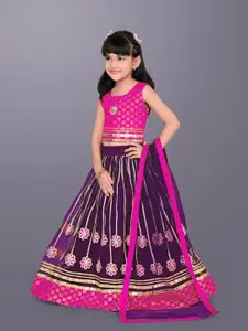 BAESD Girls Woven Design Gotta Patti Net Ready to Wear Lehenga & Choli With Dupatta