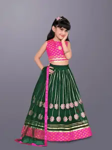 BAESD Girls Woven Design Gotta Patti Net Ready to Wear Lehenga & Choli With Dupatta