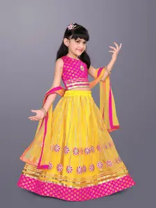 BAESD Girls Woven Design Gotta Patti Net Ready to Wear Lehenga & Choli With Dupatta