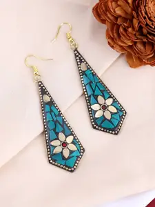 PANASH Gold Plated Contemporary Stone Studded Drop Earrings